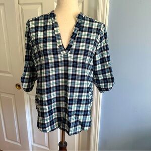 Renee C Women's Plaid Flannel Tunic Shirt M Blue Green Cotton Blend